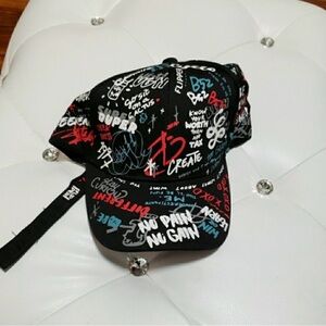 Black Graphic Print Cap
